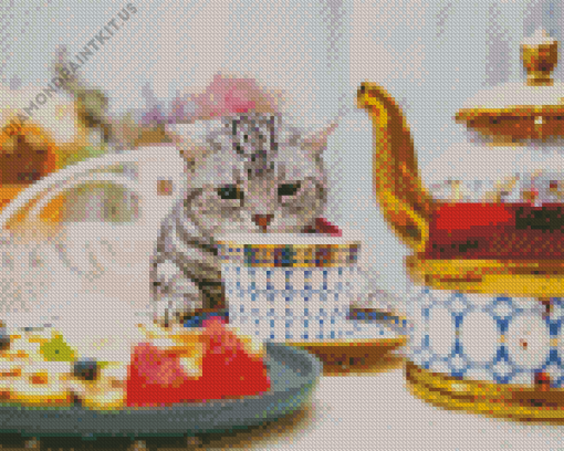 Cat With Tea Cup Diamond Painting