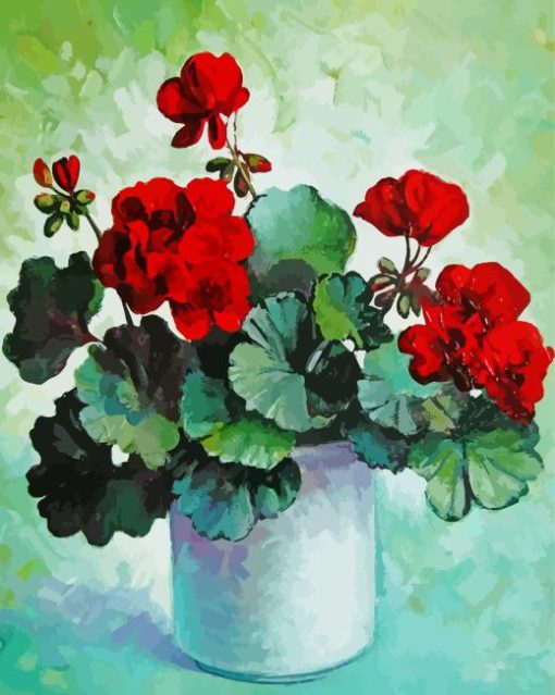 Red Geranium Vase Art Diamond Painting