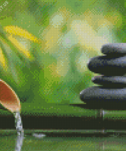 Water Bamboo And Stones Diamond Painting