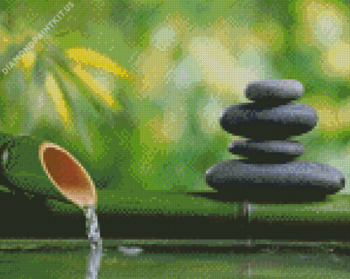 Water Bamboo And Stones Diamond Painting