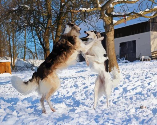 Cute Borzoi Dogs In Snow Diamond Painting