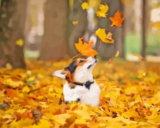 Dog In Autumn Leaves Diamond Painting