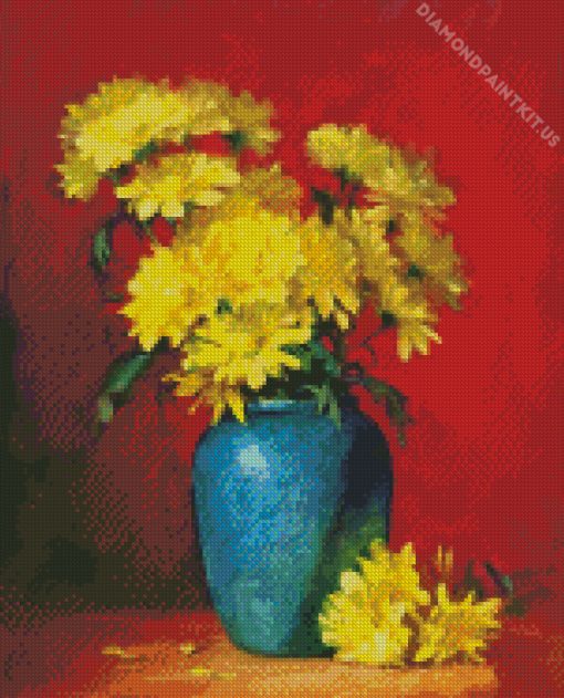 Yellow Flowers Blue Vase Diamond Painting
