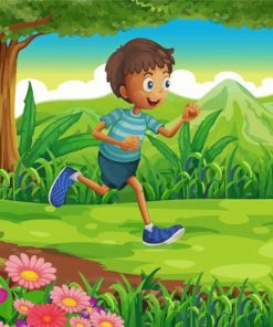 Boy Running In Forest Diamond Painting