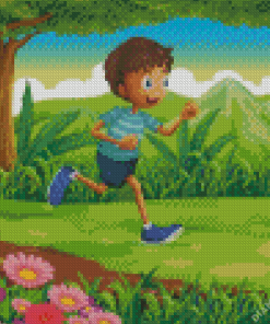 Boy Running In Forest Diamond Painting