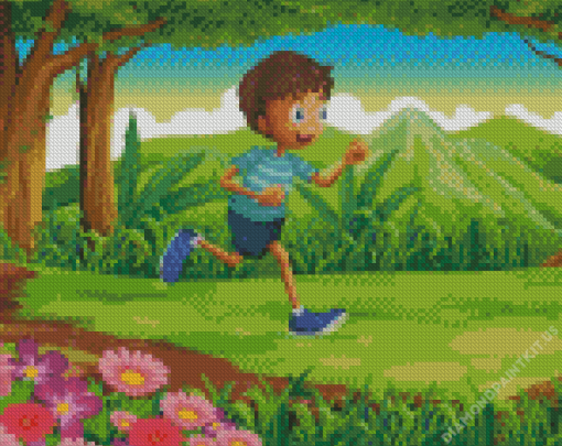 Boy Running In Forest Diamond Painting