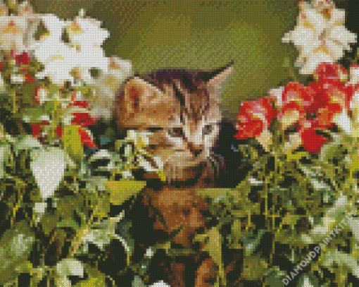 Cat In A Flowery Garden Diamond Painting