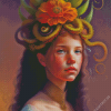 Girl With Floral Head Art Diamond Painting