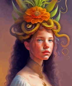 Girl With Floral Head Art Diamond Painting