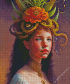 Girl With Floral Head Art Diamond Painting