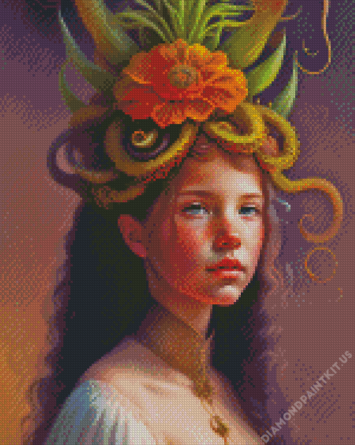 Girl With Floral Head Art Diamond Painting