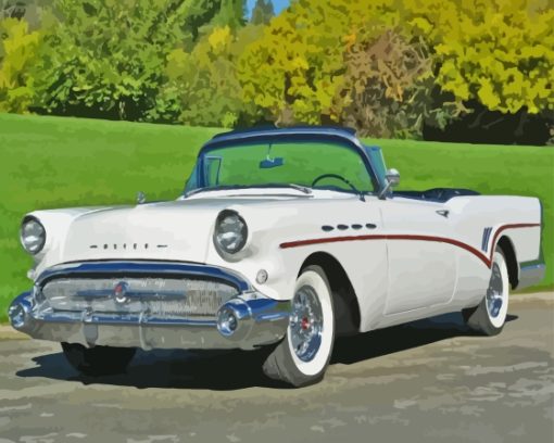 White 1957 Buick Car Diamond Painting