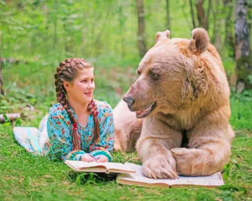 Girl And Bear Diamond Painting