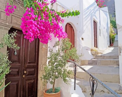 Lindos Village Streets Diamond Painting