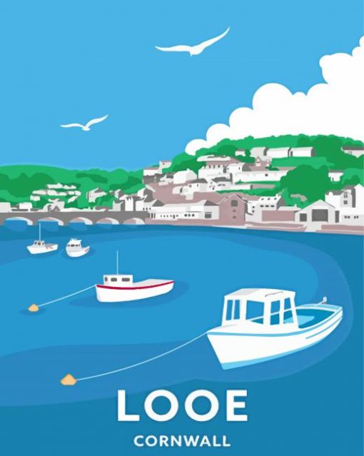 Looe Harbor Cornwall Poster Diamond Painting