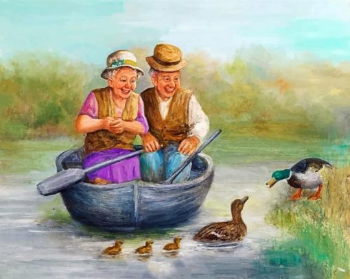 Old Couples On Boat Diamond Painting