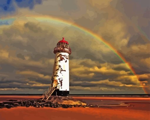 Rainbow Over Talacre Lighthouse Diamond Painting