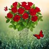 Red Roses And Red Butterflies Diamond Painting