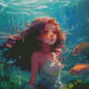 Anime Girl Underwater With Fishes Diamond Painting