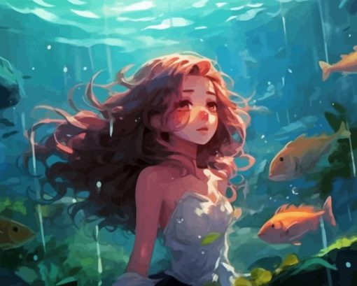 Anime Girl Underwater With Fishes Diamond Painting