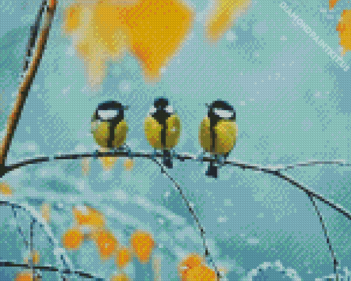Birds On Stick And Snow Diamond Painting