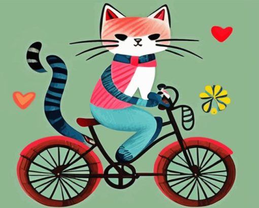 Cat On The Bike Diamond Painting