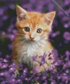 Cat With Purple Flowers Diamond Painting