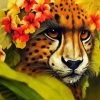 Cheetah Face With Flowers Diamond Painting