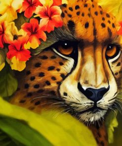 Cheetah Face With Flowers Diamond Painting