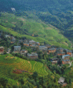 Chinese Village Landscape Diamond Painting