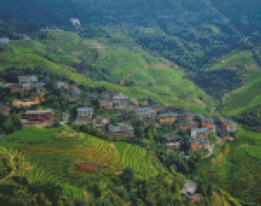 Chinese Village Landscape Diamond Painting