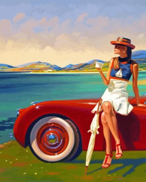 Classy Woman With Car Diamond Painting