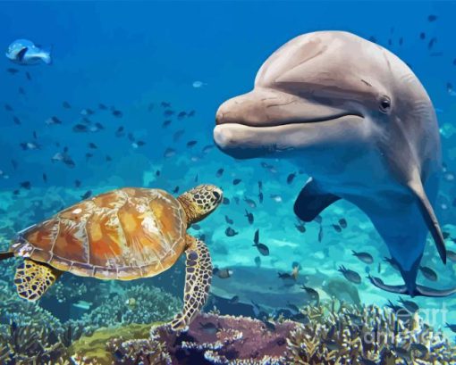 Close Up Dolphin And Turtle Diamond Painting