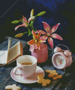 Coffee Cup And Flowers Diamond Painting