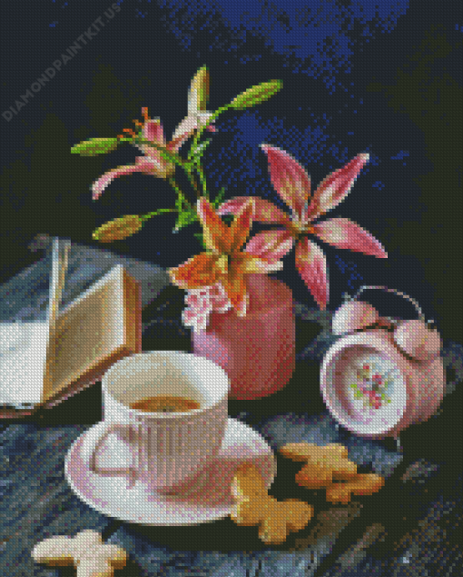 Coffee Cup And Flowers Diamond Painting
