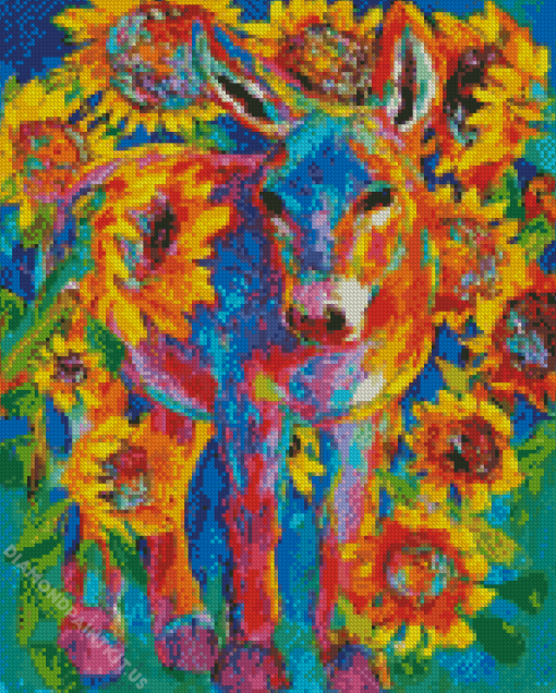 Colorful Donkey And Sunflowers Diamond Painting