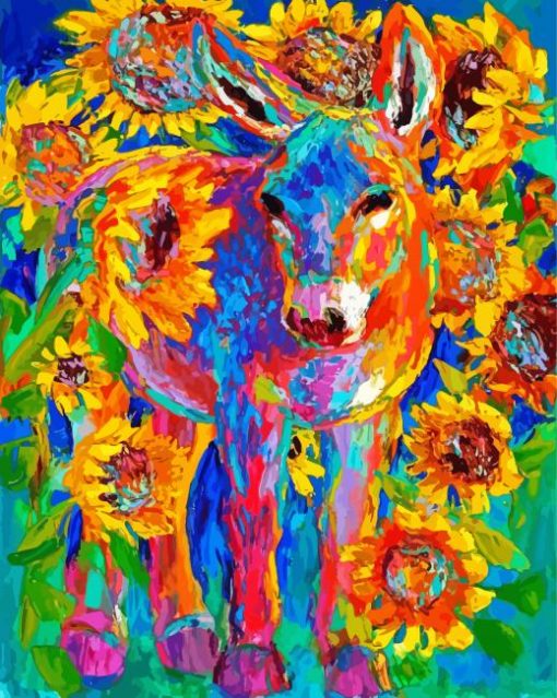 Colorful Donkey And Sunflowers Diamond Painting