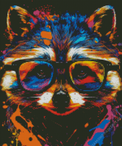 Colorful Raccoon With Glasses Diamond Painting