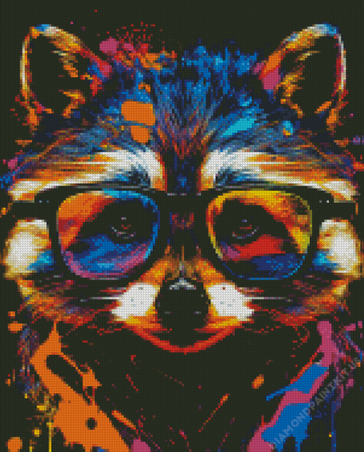 Colorful Raccoon With Glasses Diamond Painting