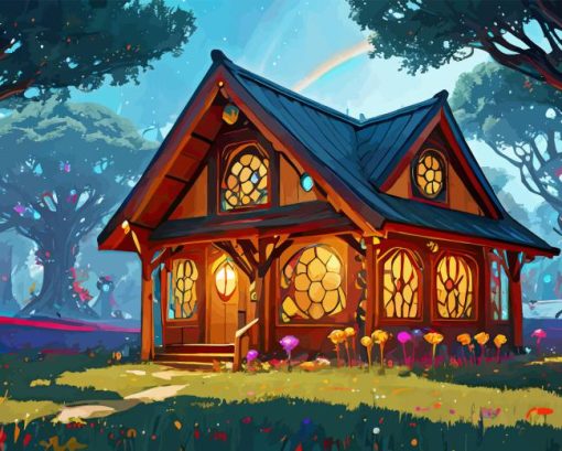 Fantasy House In Woods Diamond Painting