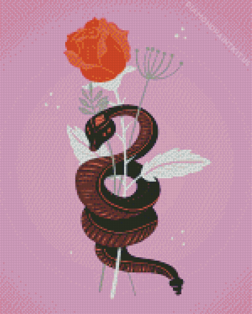 Flowers And Black Snake Reptile Diamond Painting