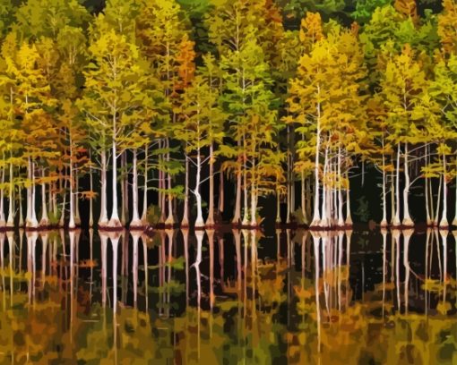 Forest In Lakeside Reflection Diamond Painting