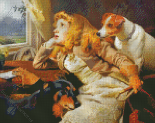 Girl And Dog Looking Out Window Diamond Painting