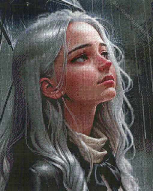 Girl White Hair Diamond Painting