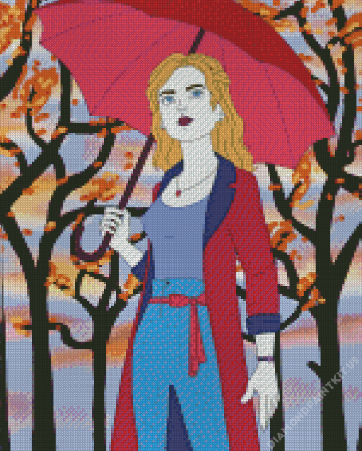 Girl With Red Umbrella Diamond Painting