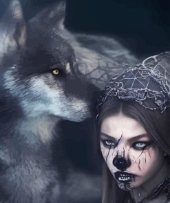 Gothic Girl With Wolf Diamond Painting