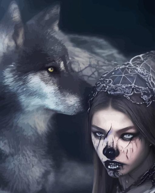 Gothic Girl With Wolf Diamond Painting