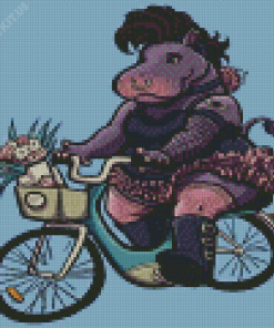 Hippo Girl On Bike Diamond Painting
