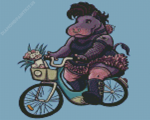 Hippo Girl On Bike Diamond Painting