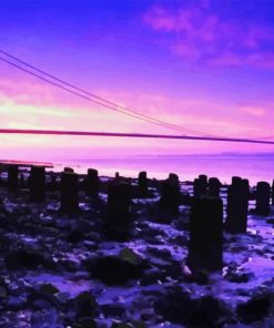 Humber Bridge In Purple Sunset Diamond Painting